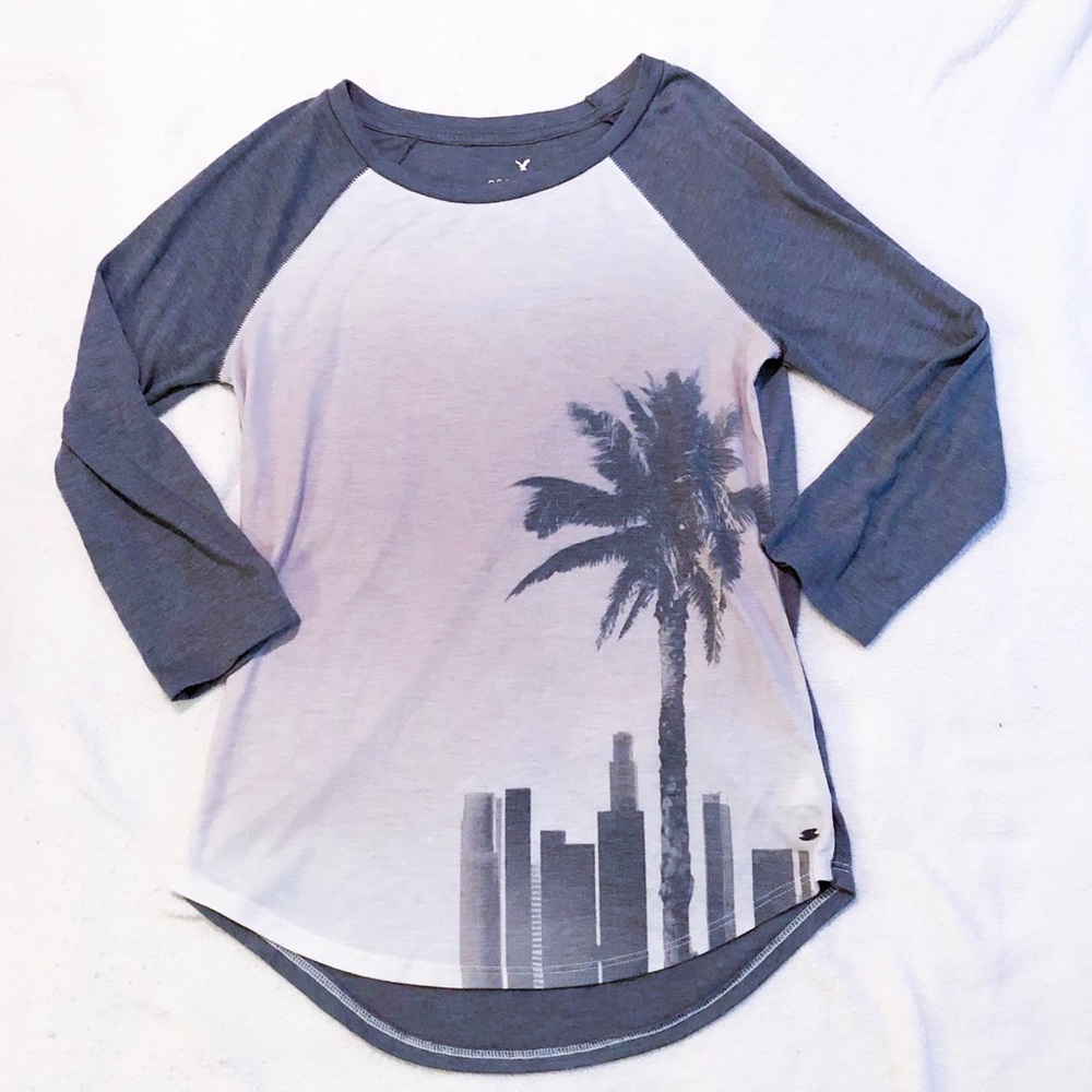 American Eagle Soft & Sexy Palm Tree Raglan Tee